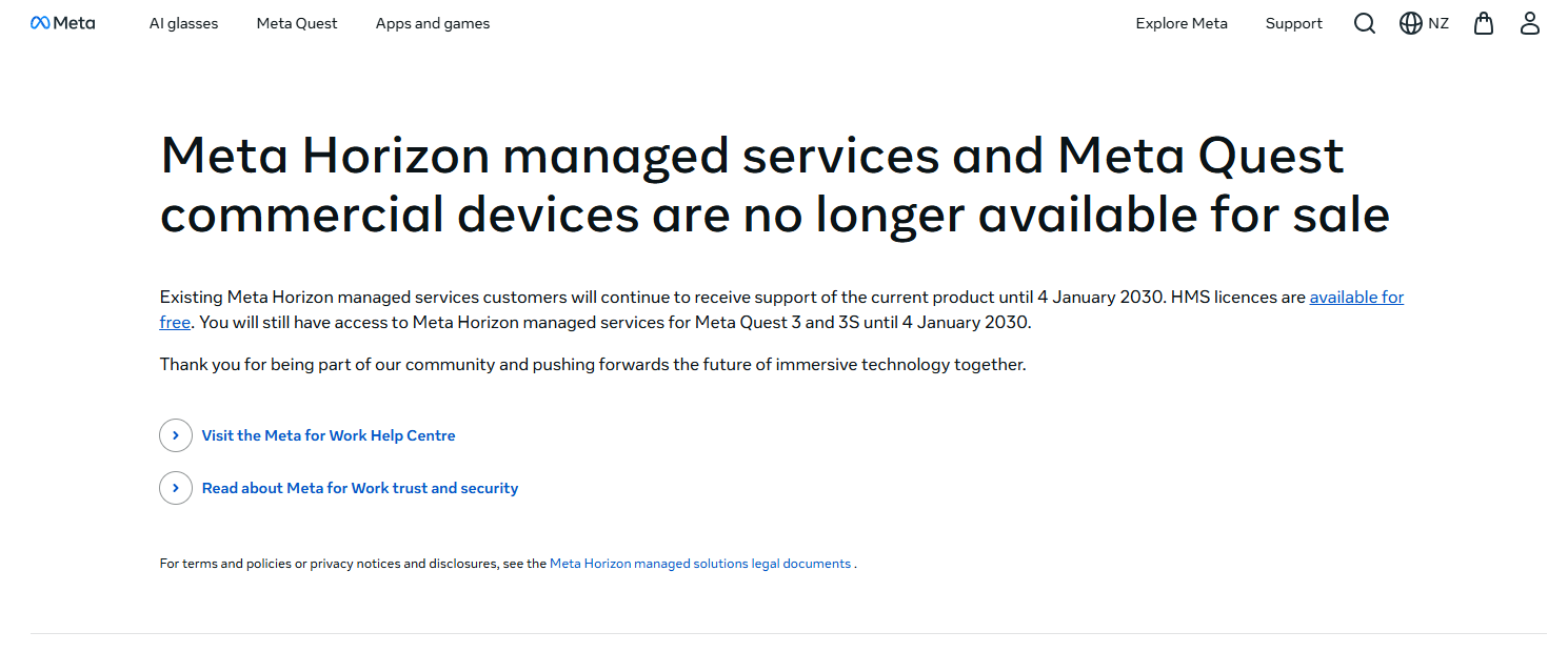 Meta notice with the link saying licences are available for free